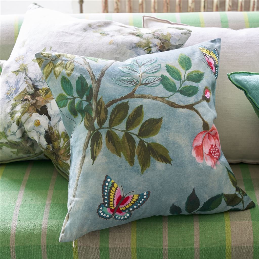 Papillon Chinois Cushion By Designers Guild In Teal Blue